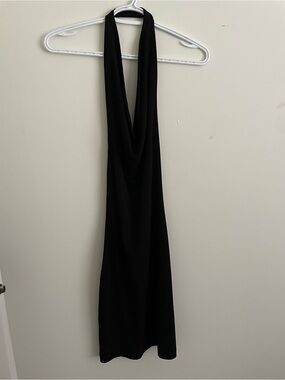 218 Sleeveless Black Halter Dress - Classic Draped Neckline open back